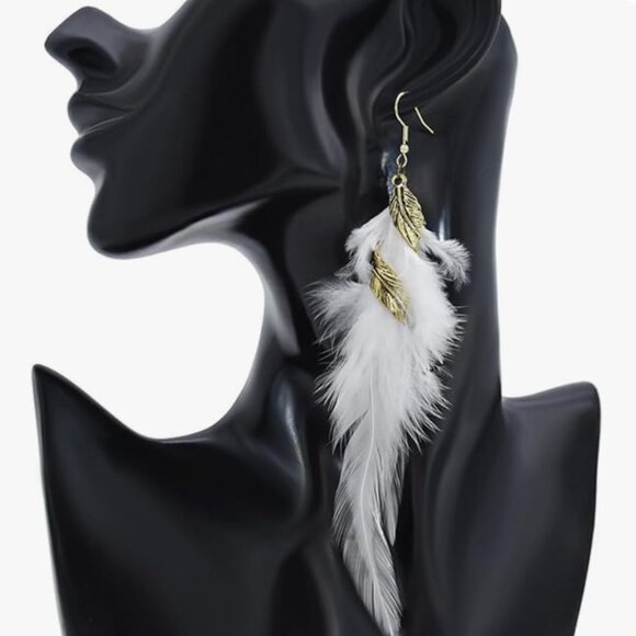 Anthro Long Tassel Feather Drop Earrings - Picture 3 of 4